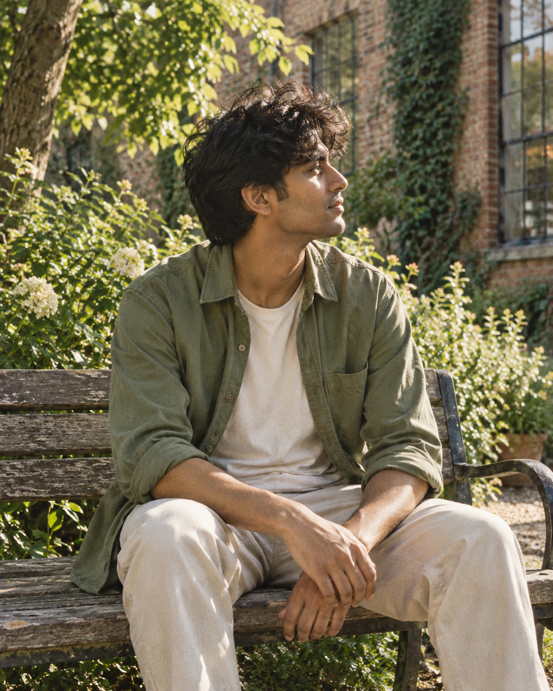 Illustrative creative portrait in a sunlit garden